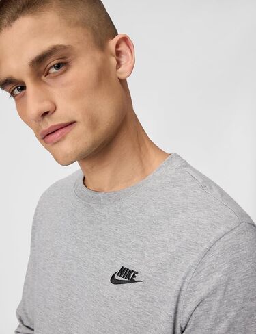 Nike Men's Grey Heather/Black Small Embroidered Logo Long Sleeve T-Shirt (AR5193 063) - L in Kuwait