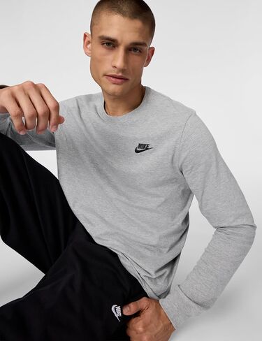 Nike Men's Grey Heather/Black Small Embroidered Logo Long Sleeve T-Shirt (AR5193 063) - L in Kuwait