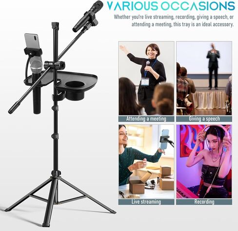 Toyvian Universal Microphone Stand Trans مع حامل مشروب ، وملحقات الهاتف القابلة للتعديل MIC Clamp-On على البث المباشر ، والحفلات الموسيقية ، والتسجيل ، وملحقات الموسيقية الموسيقية in Saudi Arabia