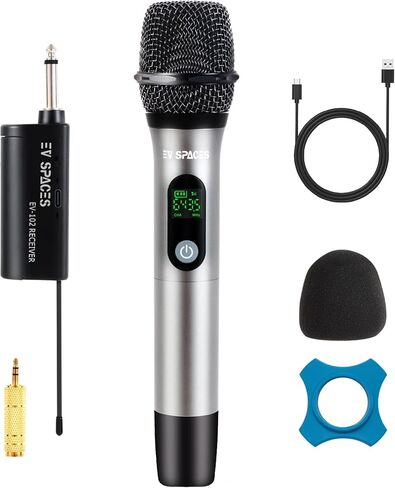 نظام الميكروفون اللاسلكي القابل لإعادة الشحن - ميكروفون ميدان للمعادن المزدوجة للكاريوكي ، وحفلات الزفاف ، والحفلات ، والخطب - المدى الطويل (200 قدم) ، مجموعة ميكروفون ديناميكية مستهدفة ، قابس وتشغيل (مجموعة ميكروفون مزدوج) in Kuwait