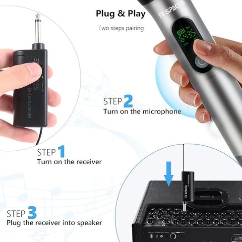 نظام الميكروفون اللاسلكي القابل لإعادة الشحن - ميكروفون ميدان للمعادن المزدوجة للكاريوكي ، وحفلات الزفاف ، والحفلات ، والخطب - المدى الطويل (200 قدم) ، مجموعة ميكروفون ديناميكية مستهدفة ، قابس وتشغيل (مجموعة ميكروفون مزدوج) in Kuwait