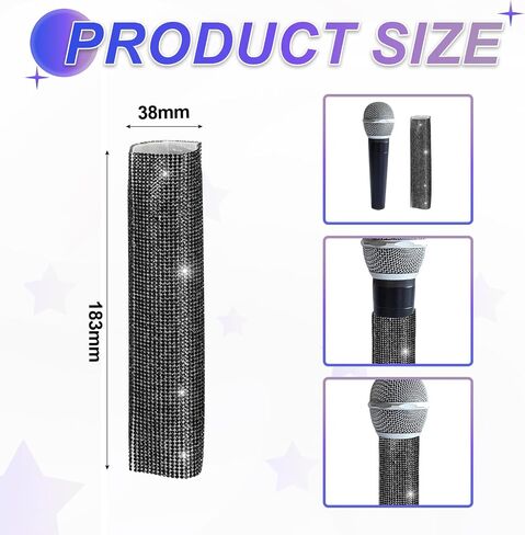 MECCANIXITY White Mic Handle Cover, Rhinestones Microphone Handle for Most Universal Wireless Microphones, Mic Not Included(with Black Velvet Bag) in Saudi Arabia