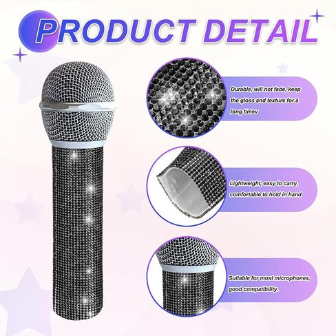 MECCANIXITY White Mic Handle Cover, Rhinestones Microphone Handle for Most Universal Wireless Microphones, Mic Not Included(with Black Velvet Bag) in Saudi Arabia
