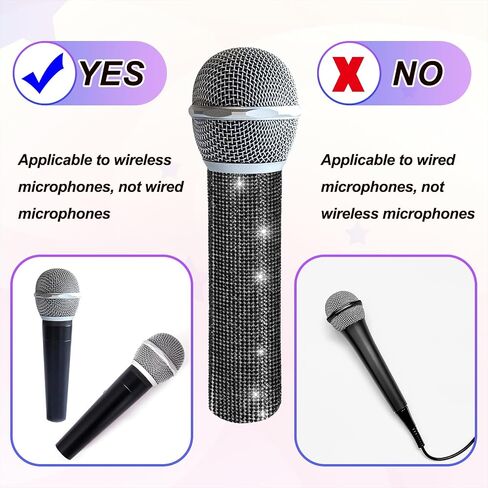 MECCANIXITY White Mic Handle Cover, Rhinestones Microphone Handle for Most Universal Wireless Microphones, Mic Not Included(with Black Velvet Bag) in Saudi Arabia