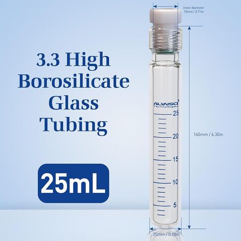 ALWSCI 35ml Heavy Wall Pressure Bottle, 3.3 Borosilicate, 30x150mm, Lab High Glass Pressure Vessel, Cylindrical with 12mm PTFE Thread Seal Plug in Saudi Arabia
