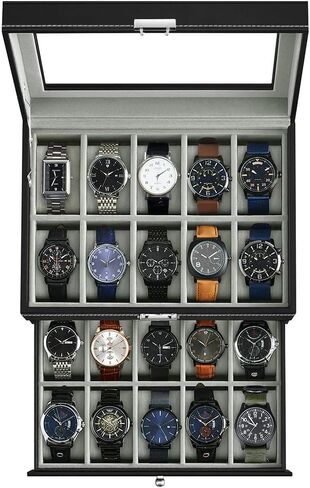 J&T Technology Watch Box for Men,3 Slot Mens Watch Case,Watch Holder Organizer with Glass Lid,Removable Watch Pillows,Watch Display Case, Ideal Gift(Brown, 3 Slot) in Saudi Arabia