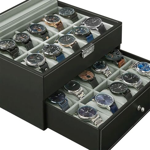 J&T Technology Watch Box for Men,3 Slot Mens Watch Case,Watch Holder Organizer with Glass Lid,Removable Watch Pillows,Watch Display Case, Ideal Gift(Brown, 3 Slot) in Saudi Arabia