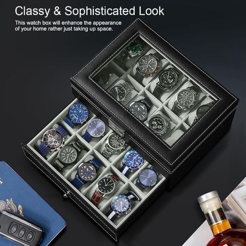 J&T Technology Watch Box for Men,3 Slot Mens Watch Case,Watch Holder Organizer with Glass Lid,Removable Watch Pillows,Watch Display Case, Ideal Gift(Brown, 3 Slot) in Saudi Arabia