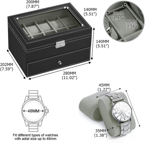 J&T Technology Watch Box for Men,3 Slot Mens Watch Case,Watch Holder Organizer with Glass Lid,Removable Watch Pillows,Watch Display Case, Ideal Gift(Brown, 3 Slot) in Saudi Arabia