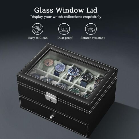 J&T Technology Watch Box for Men,3 Slot Mens Watch Case,Watch Holder Organizer with Glass Lid,Removable Watch Pillows,Watch Display Case, Ideal Gift(Brown, 3 Slot) in Saudi Arabia