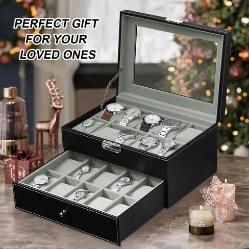 J&T Technology Watch Box for Men,3 Slot Mens Watch Case,Watch Holder Organizer with Glass Lid,Removable Watch Pillows,Watch Display Case, Ideal Gift(Brown, 3 Slot) in Saudi Arabia