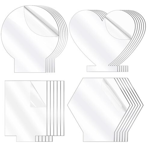24 Pcs 2 mm Acrylic Blanks for Light Base Plastic Cast Clear Acrylic Sheet Square and Round Plastic Panel Sign Blank with Double Sided Protective for LED DIY Craft(Square, Round, Heart, Hexagon) in Saudi Arabia