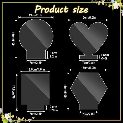 24 Pcs 2 mm Acrylic Blanks for Light Base Plastic Cast Clear Acrylic Sheet Square and Round Plastic Panel Sign Blank with Double Sided Protective for LED DIY Craft(Square, Round, Heart, Hexagon) in Saudi Arabia