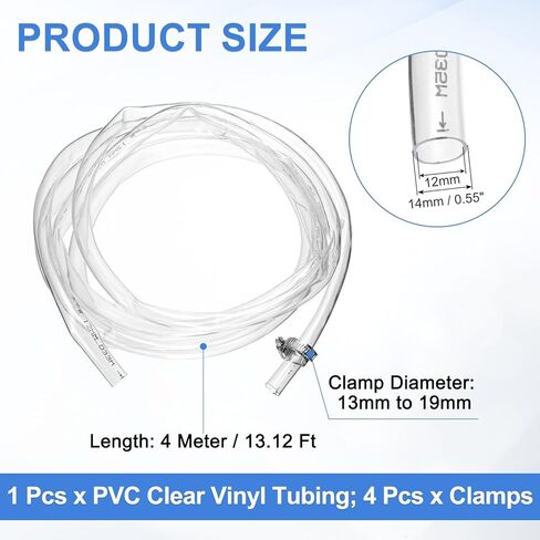 uxcell PVC Clear Vinyl Tubing ، 0.47 "Id. 0.55" OD. 13.12 قدم طول أنبوب PVC ، خرطوم الصرف ، خرطوم مضخة المياه ، أنبوب الري ، أنبوب بلاستيكي مع مشابك لنقل زيت الماء ، شفاف in Saudi Arabia