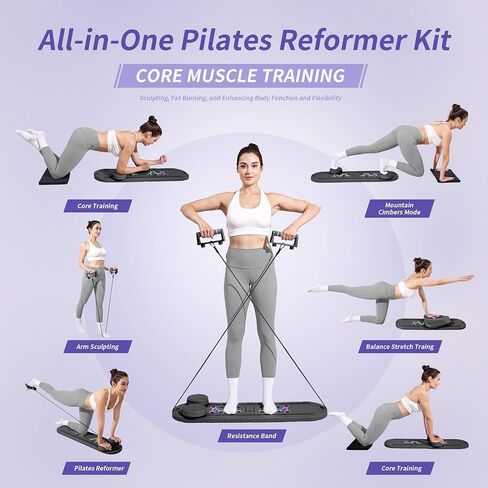 Pilates Board Performer Premium 15-in-1 قابلة للطي-العرض الرقمي للمنزل المنزلي المحمول ، نطاقات المقاومة ، لوحة التوازن وجهاز التوقيت-مثالي لعلاج ABS والتمرين الأساسي والجسم الكامل للنساء in Saudi Arabia