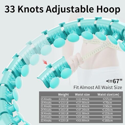 Coolboss مرجحة تمرين هولا دائرة 33 عقدة اللانهاية hoola fit hoop بالإضافة إلى الحجم لفقدان وزن البالغين - حلقة الخصر التمرين الذكية ، قابلة للفصل والتعديل المعدات الصامتة المركبة السايان in Kuwait
