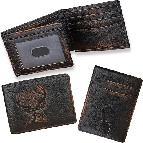 DK86 USA Flag Wallet for Men Slim Rfid Bifold Genuine Leather 2 ID Window With Gift Box (black brown with US flag) in Kuwait