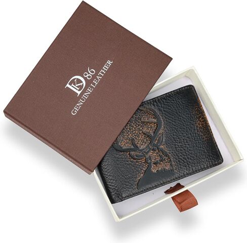 DK86 USA Flag Wallet for Men Slim Rfid Bifold Genuine Leather 2 ID Window With Gift Box (black brown with US flag) in Kuwait