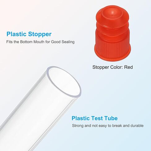 PATIKIL Test Tubes Set, 50Pcs 150x15mm Plastic Clear Round Bottom Test Tube Containers with Stopper and Funnel for Bead Party Candy Bath Salt Storage Scientific Experiment Prop, Red in Saudi Arabia