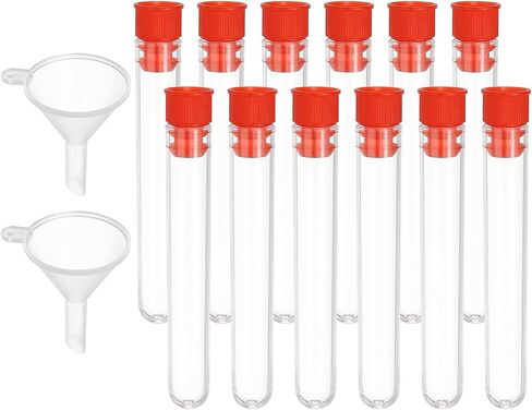 PATIKIL Test Tubes Set, 50Pcs 150x15mm Plastic Clear Round Bottom Test Tube Containers with Stopper and Funnel for Bead Party Candy Bath Salt Storage Scientific Experiment Prop, Red in Saudi Arabia