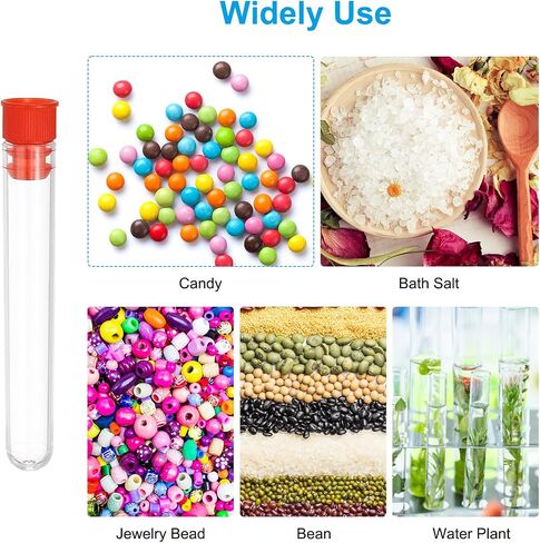 PATIKIL Test Tubes Set, 50Pcs 150x15mm Plastic Clear Round Bottom Test Tube Containers with Stopper and Funnel for Bead Party Candy Bath Salt Storage Scientific Experiment Prop, Red in Saudi Arabia