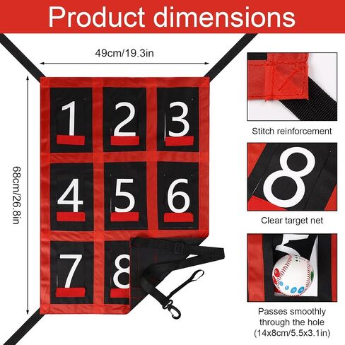 Waterproof Adjustable Baseball Strike Zone Target Net, 26.8x19.3in Numbered Softball 9 Hole Pitching Trainers with Numbers Sports Equipment Accessories Supplies for Training in Saudi Arabia