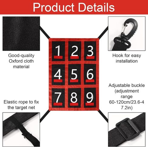 Waterproof Adjustable Baseball Strike Zone Target Net, 26.8x19.3in Numbered Softball 9 Hole Pitching Trainers with Numbers Sports Equipment Accessories Supplies for Training in Saudi Arabia