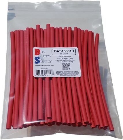شراء التزويد التلقائي # BAS13801R (25 عدد) أحمر 3: 1 أنابيب تقليص الحرارة مزدوجة الجدار لاصق مبطن ، السيارات والصف البحري - الحجم: I.D 3/16 "(4.8 مم) - 6 بوصة أقسام in Kuwait