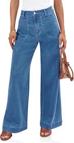 Cicy Bell Womens Wide Leg Jeans High Waisted Stretchy Baggy Loose Denim Casual Pants with Pockets in Saudi Arabia
