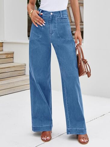 Cicy Bell Womens Wide Leg Jeans High Waisted Stretchy Baggy Loose Denim Casual Pants with Pockets in Saudi Arabia