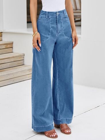 Cicy Bell Womens Wide Leg Jeans High Waisted Stretchy Baggy Loose Denim Casual Pants with Pockets in Saudi Arabia