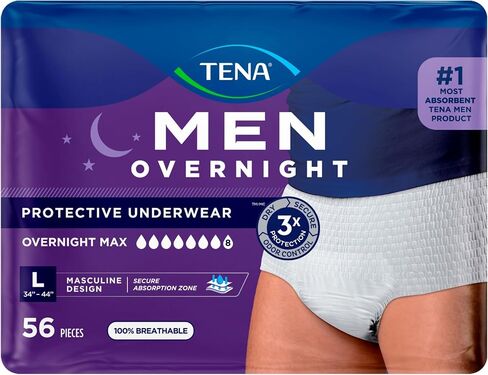 TENA MEN Protective Incontinence Underwear for Men, Overnight Max Absorbency, White, XL, 56 Count (Packaging May Vary) in Saudi Arabia