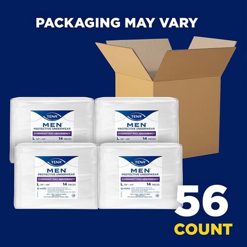 TENA MEN Protective Incontinence Underwear for Men, Overnight Max Absorbency, White, XL, 56 Count (Packaging May Vary) in Saudi Arabia