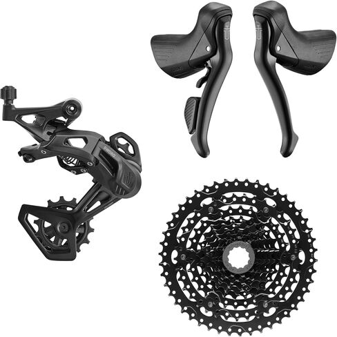 Microshift Sword Black 1x9-Speed ​​Groupset-تشمل الفرامل/المحفزات ، قفص متوسطة derailleur الخلفية ، كاسيت 11-46T ، كرانيكست غير مشمولة in Saudi Arabia