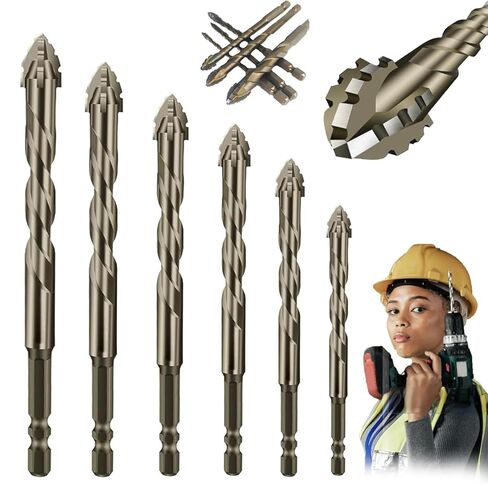 6 Pcs Four-Flute Sawtooth Eccentric Drill Bit, High-Strength Eccentric Twist Drill Bit, Heavy-Duty Carbide Tip, for Stone Glass Concrete Wood Brick Metal (4/5/6/8/10/12mm) in Saudi Arabia