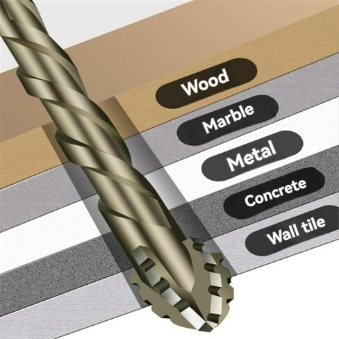 6 Pcs Four-Flute Sawtooth Eccentric Drill Bit, High-Strength Eccentric Twist Drill Bit, Heavy-Duty Carbide Tip, for Stone Glass Concrete Wood Brick Metal (4/5/6/8/10/12mm) in Saudi Arabia