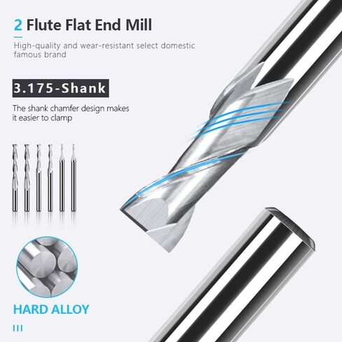 10pcs 3.175 1/8 Shank Carbide Milling Cutter 2 Flute Flat End Mill Spiral CNC Router Bit for Woodworking Engraving 0.8-3.175mm(2.5xD3.175x15) in Kuwait
