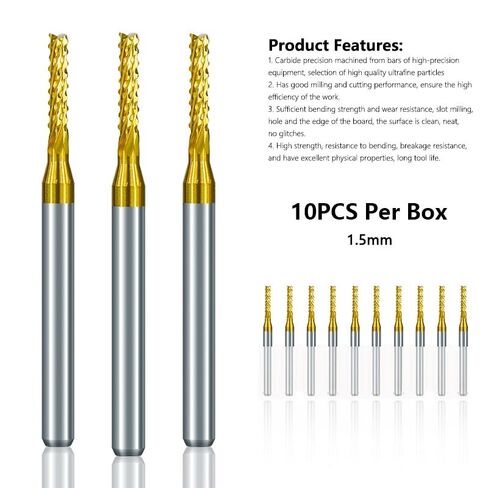 10pcs 3.175mm Shank Carbide Corn PCB Milling Cutter 1.5mm Titanium Coated CNC Router Bits End Milling Bit for CNC Machine Milling Tool in Kuwait