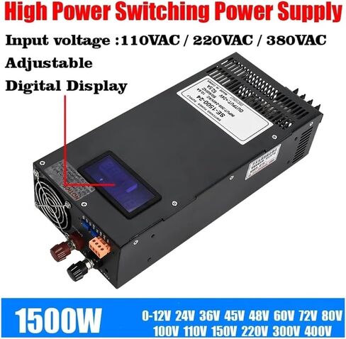1500W Adjustable Switching Power Supply 0-12V 15V 24V 36V 48V 60V 80V 110V 220V 300V AC/DC 110/220/380VAC Digital Display(0-60v 0-25a-1500w,380VAC) in Kuwait
