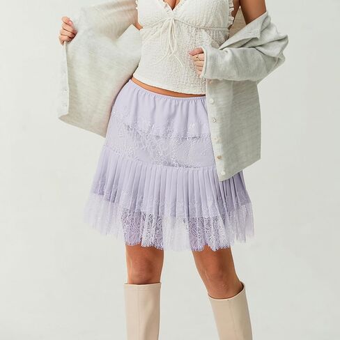Lisenrain Women Mini Slip Skirt Lace Trim Lace Lace Lunderskirt Y2K Summer Summer Tier -Flowy Flowy Shulk Skirt in Kuwait