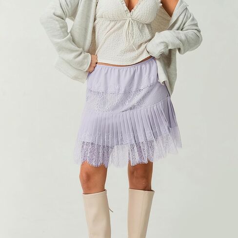 Lisenrain Women Mini Slip Skirt Lace Trim Lace Lace Lunderskirt Y2K Summer Summer Tier -Flowy Flowy Shulk Skirt in Kuwait