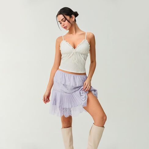 Lisenrain Women Mini Slip Skirt Lace Trim Lace Lace Lunderskirt Y2K Summer Summer Tier -Flowy Flowy Shulk Skirt in Kuwait