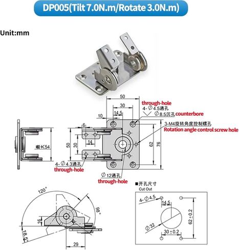 تدور الإمالة I-type torsion مفصلات مزدوجة المحور 304 معدات الفولاذ المقاوم للصدأ 1pcs in Kuwait