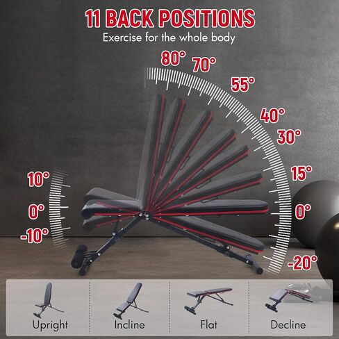 Weight Bench,800LBS Foldable Workout Bench,Adjustable Strength Training Bench for Full Body Workout,11 Adjustable Backrests,Incline Decline Bench Press,for Home Gym Dumbbell Exercise in Saudi Arabia