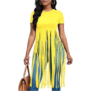 SOLY HUX Women's Short Sleeve Fringe Tops Crew Neck Slim Fit Tee Going Out Summer T Shirt in Saudi Arabia