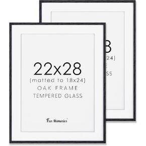 22x28 Picture Frame, 22 x 28 Poster Frame - Solid Oak Wood and Tempered Real Glass, 22"x28" Wood Frame, 22x28 Picture Frame Matted to 18x24, 22 by 28 Art Frame, Natural Oak Color in Kuwait
