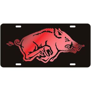 Craftique Arkansas Razorbacks Black w/Red Logo Laser Cut License Plate in Saudi Arabia
