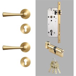 قفل الباب النحاسي قفل غرفة نوم interiror حمام مزدوج خشب رافعة وهمية مقبض 1pcs (رمادي وهمية) in Kuwait