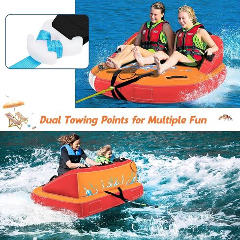 Goplus Inflatable Towable Tubes for Boating, 1-2/1-3 Riders Water Sports Tube for Boat to Pull, Sofa Style Boat Tube with Drainage, Dual Front and Back Tow Points in Saudi Arabia
