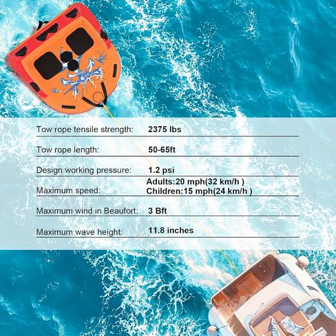Goplus Inflatable Towable Tubes for Boating, 1-2/1-3 Riders Water Sports Tube for Boat to Pull, Sofa Style Boat Tube with Drainage, Dual Front and Back Tow Points in Saudi Arabia